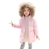 Moda niños invierno abajo chaqueta niña abrigos cálidos ropa niños niños espesar parka cuello de piel grande con capucha abrigos largos ropa exterior h0909