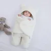 Winter Neugeborenen Baby Verdickt Swaddle Tasche Cartoon Bär Ohr Mit Kapuze Lamm Fleece Schlafsack Umschlag Decke Warme Schlaf Sack