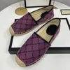 Designer Fisherman Espadrilles Canvas Printing Shoe Italy Vintage Women Bee Genuine Leather Sandals Woman Flat Heel Straw Slides Sandal Luxurys Designers Shoes