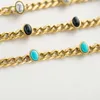 Link Chain Vintage Natural Stone Bracelet Inlaid Oval Turquoise Titanium Steel Cuban Simple Fashion Jewelry Wholesale Kent22