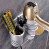 1Pc Hair Dryer Rack with Basket Aluminium Bathroom Wall Shelf Comb Brush Plug Holder Accessories 211112