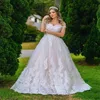 2021 Blush Pink Wedding Dresses Lace Applique Off the Shoulder Corset Back Sweep Train Country Wedding Bridal Gown vestido de novia