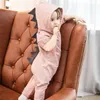 Nyfödd spädbarn Baby Boy Girl Dinosaur Hooded Romper Jumpsuit Outfits Kläder Kawaii Solid Kläder Jumpsuit för Unisex 123 Q2