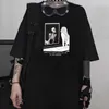 The Drie Skateboard Skeleton Grafische Tee Punk Style Skull Cool Grunge Unisex T-shirt Hallowmas Tee Gift Zwarte Vrouwen 210623