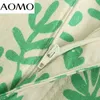 AOMO Fashion Women Green Leaves Print Suit Pantaloni Pantaloni Tasche stile vintage Bottoni Office Lady Pants Pantalon 5Z231A Q0801