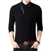 BROWON Brand Style Cotton Men's T-shirt Long Sleeve Shirt Men Solid Color Zipper Print Collar Oversized 220312