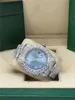 Luksusowy U1 Factory 17 Style Full Diamond Blue Dial Watch 128238 Sapphire Big Diamond Bezel 43 mm 18k Białe złote zegarki