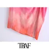 TRAF Women Chic Fashion Tie-Dye Draped Slit Hem Midi Skirt Vintage High Waist Back Zipper Female Skirts Mujer 210621