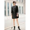 Manteau en faux cuir noir rouge cyan XL-5XL grande taille loisirs PU femmes revers à manches longues mode faux veste LR333 210531