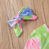 Ins Tie Dye Pon Pom Baby Girls Romper Clothing Suit for Toddler Infant Bebe Long Sleeve Onesie and Headband 2pcs Clothes Set 210529