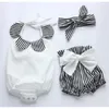 Urocze niemowlę berbeć Dziewczynka Kwiat Collar Romper + Headband + Spodenki Ubrania Urodzone Bawełniane ubrania 210529