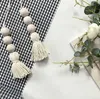 Tassel Wood Bead Decor Pendant Pure Handmade Natural Cotton Rope Wooden Bead Wardrobe Door Handle Adornment 2pcs/set YL365