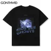 Gonthwid camisetas Streetwear solta gótico punk rocha hip hop menina olhos imprimir manga curta Tees de algodão casual harajuku tshirt tops c0315