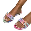 Litthing Lato Kobiet Roman Styl Pantofle Przezroczyste Dekoracja łańcucha Płaskie Outdoor Womens Sandals 2021 Light Beach Slippers Y0721