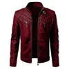 Men's Jackets Casual Leather Jacket Men Fashion Zipper Stand Collar Outerwear Black Red Fur Long Sleeve Windproof Genuine Coats