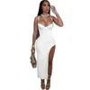 2022 Designer Women Maxi Dresses Sexy Suspender Low Cut Open Back Split Hip Wrap Dress Slim Bodycon Pencil Skirt Clubwear