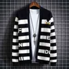 Stripe Contrast Mens Sweaters Sweter De Hombre Fashion Cardigan Stand Collar Sweater Vetement Homme Men Clothing 211102