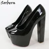 Sorbern 19Cm noir femmes chaussures habillées pompe sans lacet Invisible plate-forme bloc gros talon bout rond personnalisé Multi couleurs