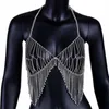 Sexy Hollow Rhinestone Fringed Body Bra Bikini Klub Klub Błyszczący Kryształ Mesh Party Clubwear Łańcuch Klatki Klatki Klatkowej Biżuteria