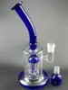 8-Zoll-Wasserbong aus blauem Glas, Öl-Dab-Rig-Hookah-Rauchpfeife mit Schüssel-Recycler-Duschkopf, 14-mm-Innengewinde