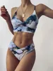 Impressão Esporte Bandeau Push Up Bikinis Sexy Mármore Mulheres Swimsuit High Cintura Swimwear Banheira Praia Wear 210630