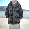 Mężczyźni Hip Hop Oversized Jacket High Street Moda Graffiti Drukowane Z Kapturem Streetwear Cool Guy Loose Daily Tooling Zipper Kurtki Y1109