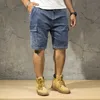 Plus Taille 48 50 52 Short en denim bleu lâche pour hommes Summer Big Pocket Straight Jeans Cargo Male Brand 210714