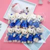 30 stks Kleine Pluche Gevulde Mini Teddybeer Speelgoed Bruiloft Bloemboeket Little Satijn Cartoon Sleutelhanger Hanger Party Decoratie H0824