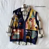 Losse Koreaanse truien Vest Mens Afdrukken Losse Fit Jumpers Knitwear Mouwloze Trui Casual Kleding 210812