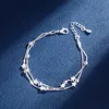 Esterlinas de prata dupla camadas estrelas braceletes para mulheres elegante caixa caixa charme pulseira presente de festa de aniversário