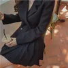 Blazer Dres Elegante nero da festa femminile primavera oversize manica lunga doppio petto abiti coreani da ufficio 210604
