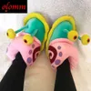 Warm Cartoon Cotton Slippers Cute Funny Snail Slippers Women House Flat Slides Winter Soft Fluffy Floor Flip Flops Unisex Shoes H0914