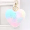 Porte-clés couleur amour mignon boule de fourrure dames bagages voiture bijoux pendentif coloré Simitation Rex pêche coeur porte-clés Smal22