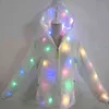 LED Lysande prestanda Kläder Halloween Nattklubb Nät Röd Hooded Coat Män och Kvinnor 211207