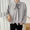 Summer Men's Loose Seven Minutes Short Sleeve Shirt White/grey/yellow Color Clothes Fashion Tie Decoration Shirts M-5XL 210809