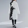 Estilo Coreano Mulher Manga Longa Cópia Branca Camisa Vestido Pintura Plus Size Straight Meninas Casuais MIDI Solto Robe Femme Inkjet