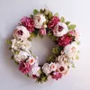 White Peony Wreath Wreath Wreath Door Wall Wall Ornament Rattan Round Garland Decoration Flower Artificial Fake Flower 201006