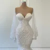 Elegant White Mermaid Wedding Dresses Bridal Gowns Beads Lace Applique Nigerian Arabic Marriage Dress Robe De Mariee3113