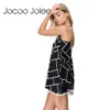 Jocoo Jolee Criss Cross Back Mini платье Spaghetti ремешок с белдомным рукавом свободное платье лето женское повязка сексуальное скольжение платье 210619