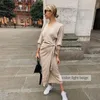 DICLOUD Long Women Knitted Wrap Dress Spring Oversize Elegant Day Midi Sexy V Neck Knitwear Robe Ladies Clothes 220222
