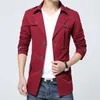 Autumn Pure Cotton Trench Coat Men Wash Windbreaker Overcoat Slim Long Turn Down Collar Casual Jacket Blue 210819