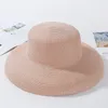 HT2303 2019 New Summer Sun Hats Ladies Solid Elegant Wide Brim Hat Memaly Round Top Panama Flappy Straw Beach Hat Women Y2004706293