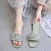 Slippers Women Summer New Rhinestone Decoration Sandals Female Jelly Sewing String Bead Sandal Ladies Casual Soft Flat Slides 220304