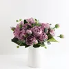 Dekoracyjne kwiaty wieńce sztuczne jedwabne herbata wzrosła 5 głowy 4 mały pączek fałszywy kwiat bukiet stół domowy biuro kryty wesele DIY DEC