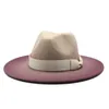 ニュージャズフェルトFedora帽子パナマ帽子女性グラデーションワイドブリム帽子ヨーロッパアメリカ女性トップキャップレディースガールズファッション旅行街キャップ