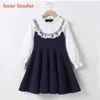 Bear Leader School New Girls Abbigliamento Dress Baby Casual Dress Kids Patchwork Autunno Abbigliamento Bambini Abito a maniche lunghe Blu Bianco AA220302