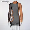 Chicology Mesh Party Club Mini Dress 2021 Long Sleeve Bedycon Sexy Outfits Women Winter Fall Clothes Birthday Fashion Streetwear