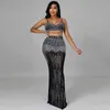 Sexy Crystal Birthday Jurk voor Dames Lange Bodycon See Through Sheer Mesh Maxi Elegant Evening Party Club 211115