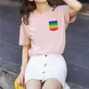 2019 Cool Streetwear Camiseta Mujer Esthétique Femmes Noir Manches Courtes Tees Fille Poche Colorée Arc-En-T Shit Harajuku Vintage X0628