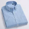 Mäns Oxford Casual Shirts Leisure Design Plaid Men Tröjor 100% Bomull Kortärmad Man Klänningskjorta